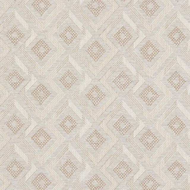Warm ivory woven ground with taupe diamond motifs and fine geometric texture