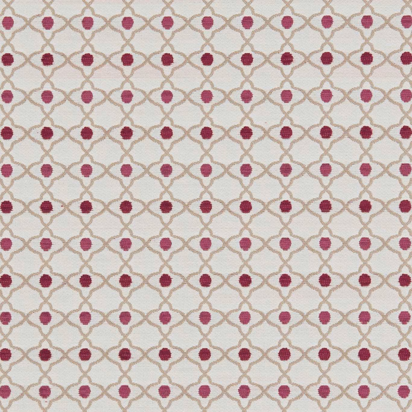 Cream woven ground with taupe linked arches and raspberry lozenge motifs