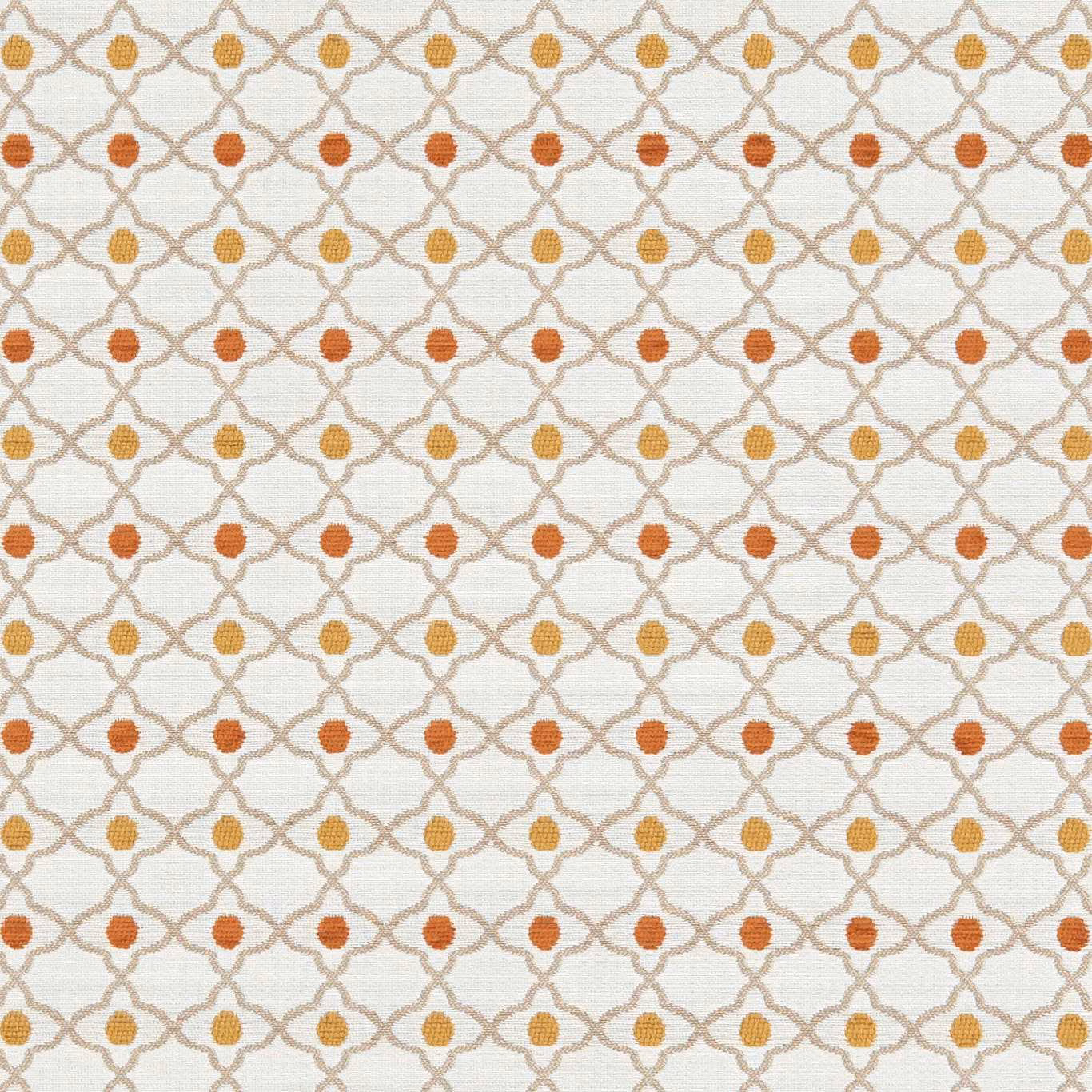 Cream woven ground with taupe lattice and alternating ochre and rust motifs