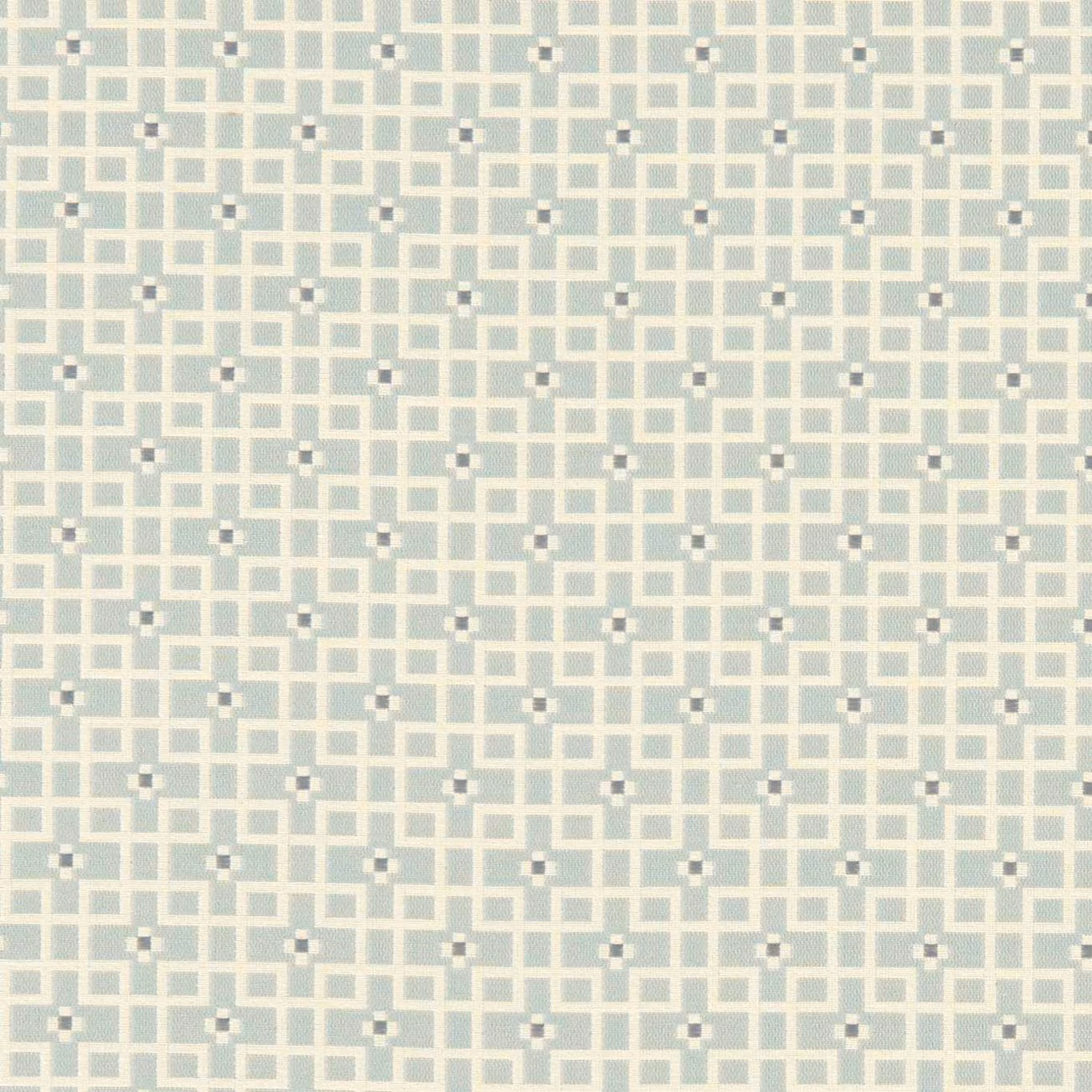 Muted duckegg blue fabric with cream trellis lines and tiny grey geometric accents