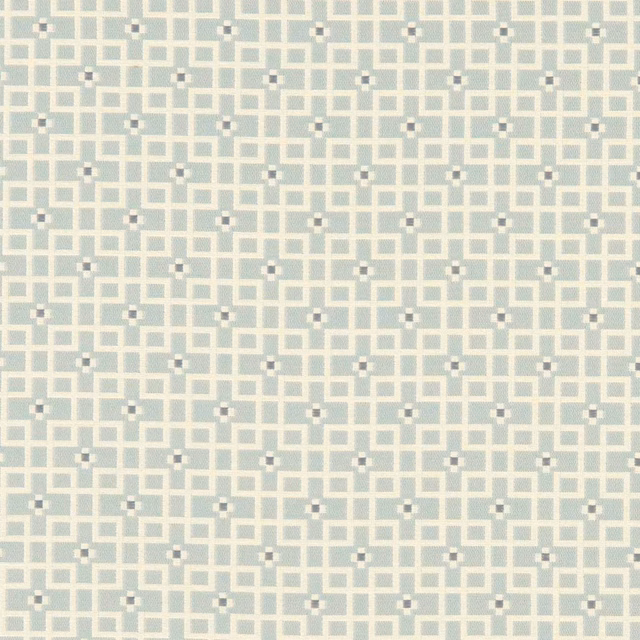 Muted duckegg blue fabric with cream trellis lines and tiny grey geometric accents