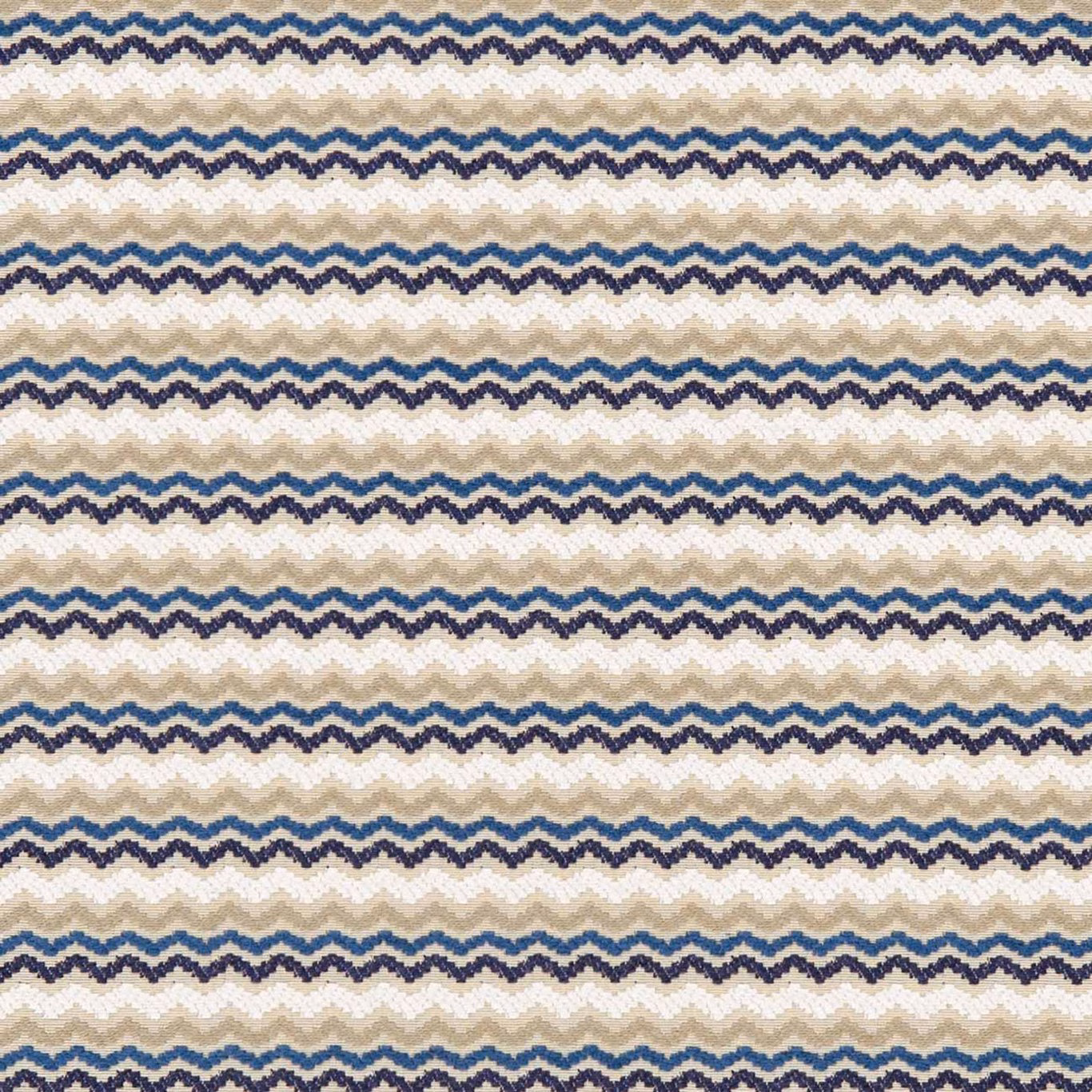 Woven Comet Denim fabric with cream, beige and navy zigzag stripes