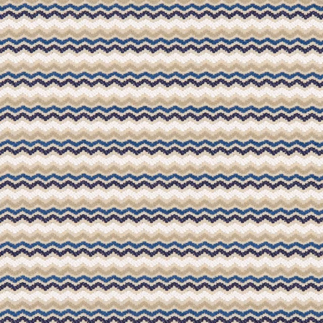 Woven Comet Denim fabric with cream, beige and navy zigzag stripes