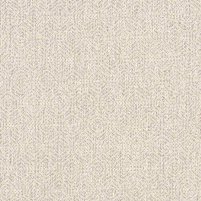 Pale ivory woven fabric with softly outlined repeating geometric medallions