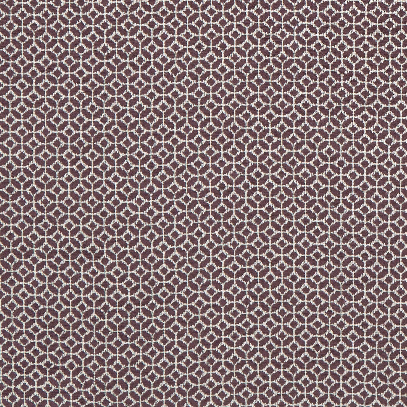 Deep damson woven fabric with a crisp cream interlocking geometric lattice
