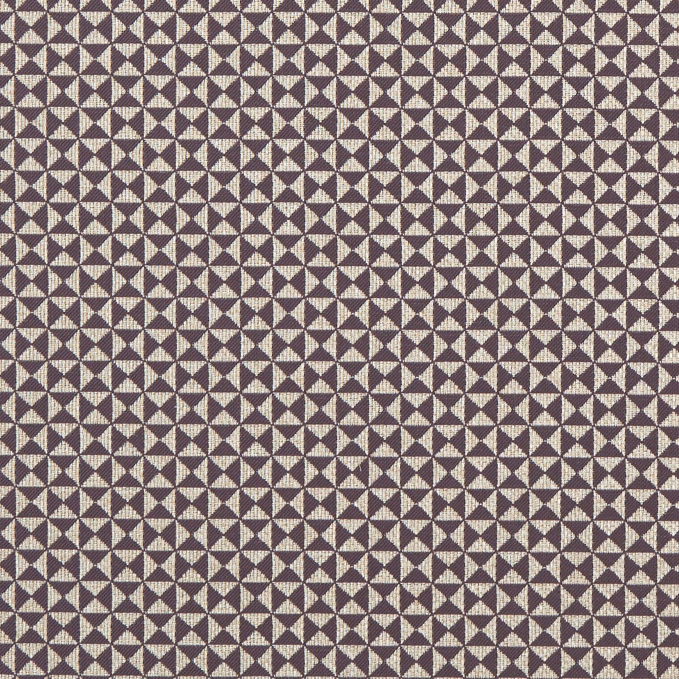 Deep damson and pale taupe woven triangles in a tightly repeated geometric texture