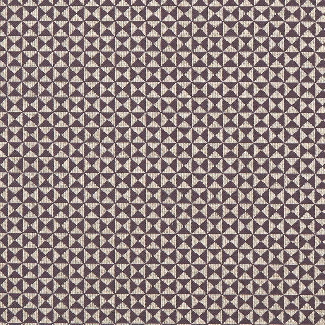 Deep damson and pale taupe woven triangles in a tightly repeated geometric texture