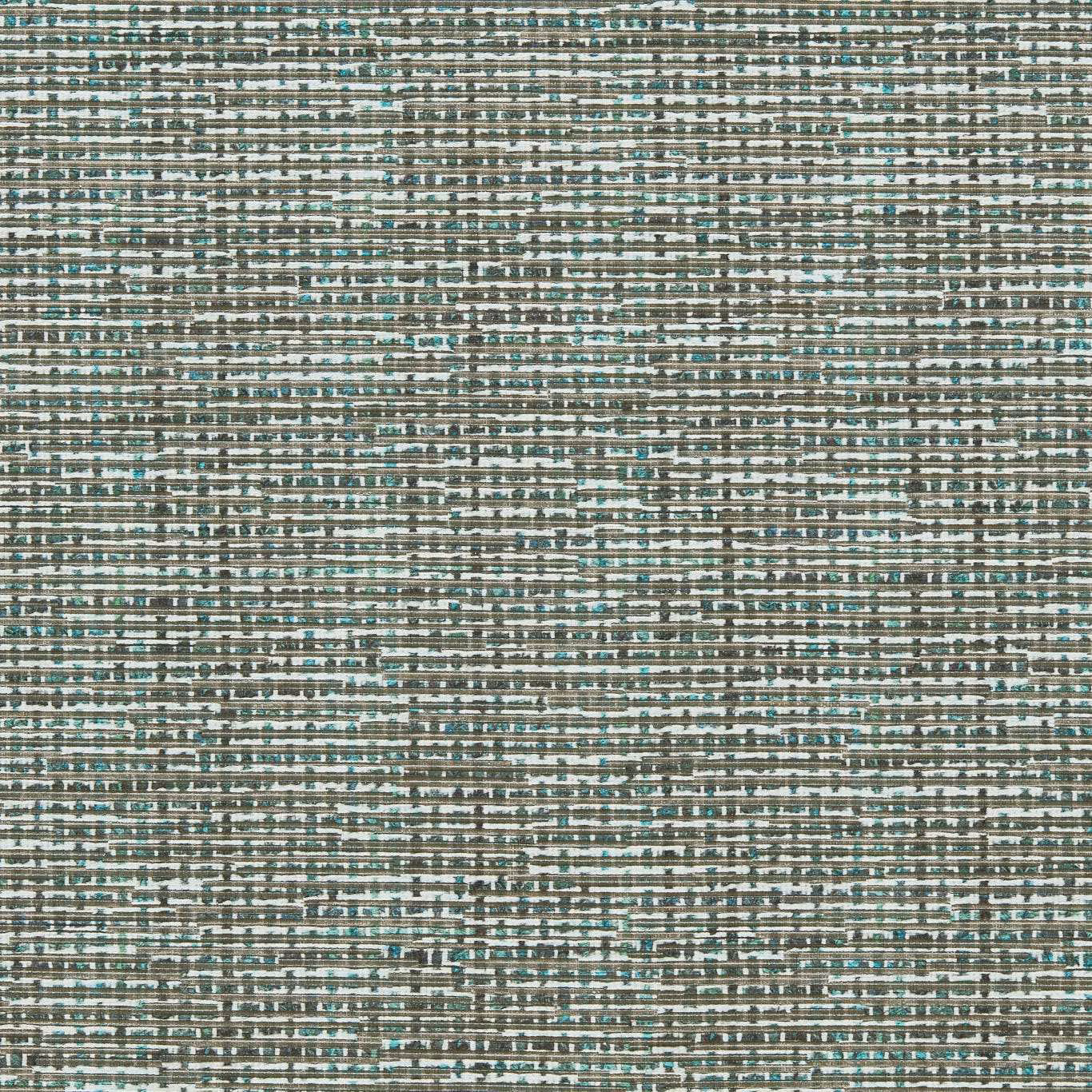 Muted peacock teal woven stripes with ivory flecks and taupe horizontal texture