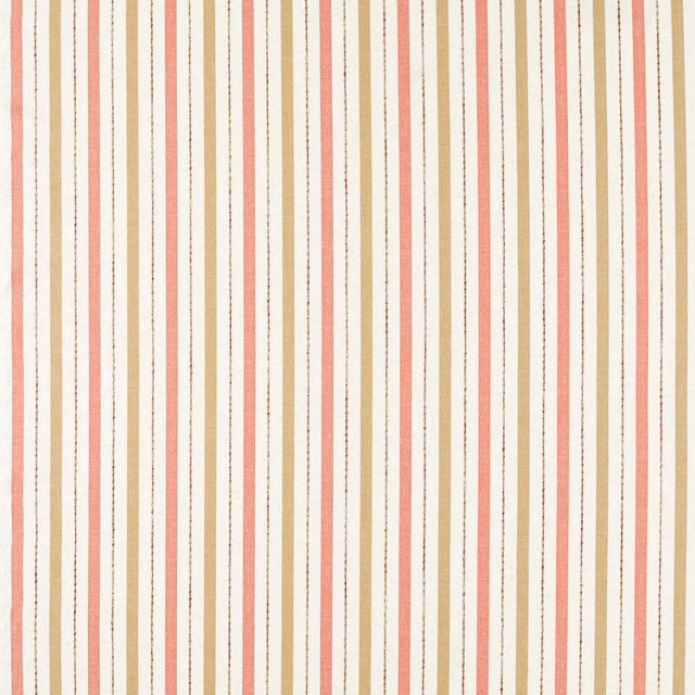 Cream woven ground with narrow camel and spice-red vertical stripes