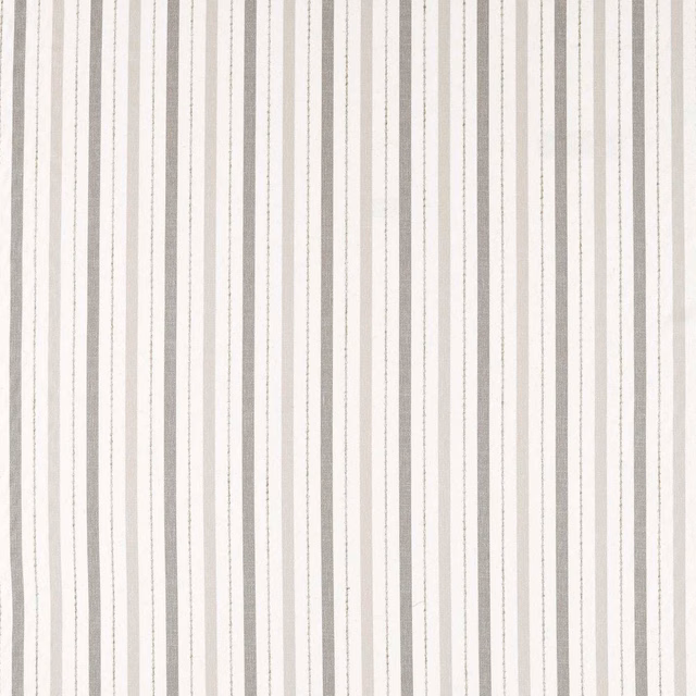 Cool dove grey and ivory narrow vertical stripes with a softly textured woven surface