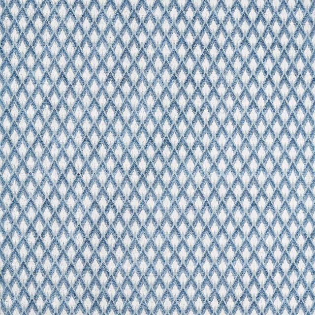 Cool denim-blue and white woven diamonds with a softly mottled, textured surface