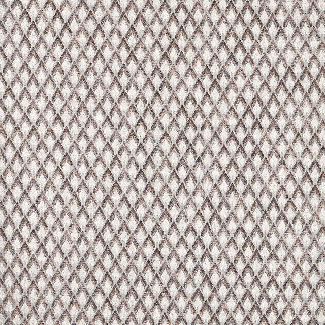 Cream woven upholstery with small denim-blue and rust diamond motifs