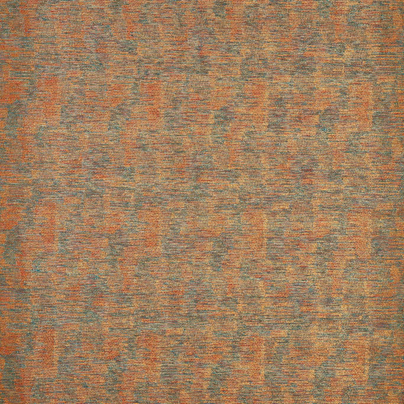 Mottled cinnamon and teal woven upholstery fabric with fine horizontal texture