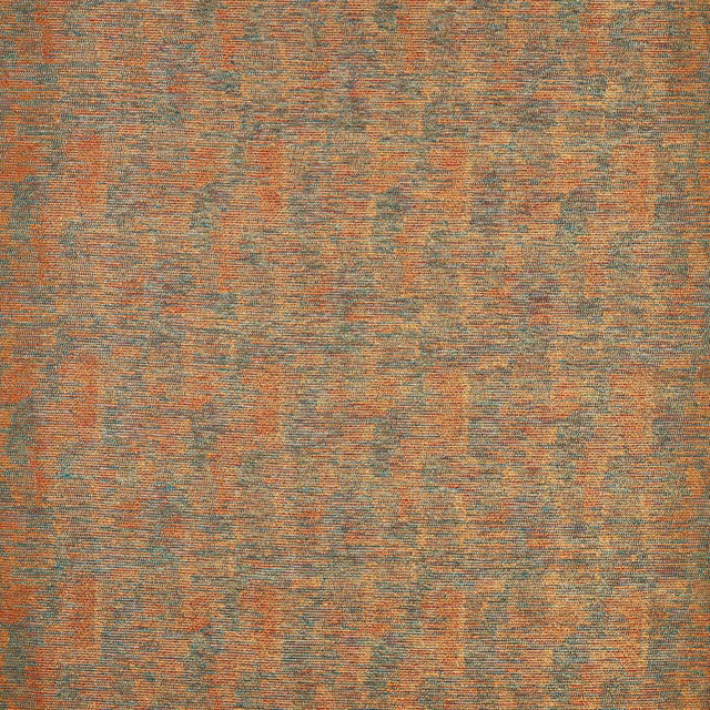 Mottled cinnamon and teal woven upholstery fabric with fine horizontal texture