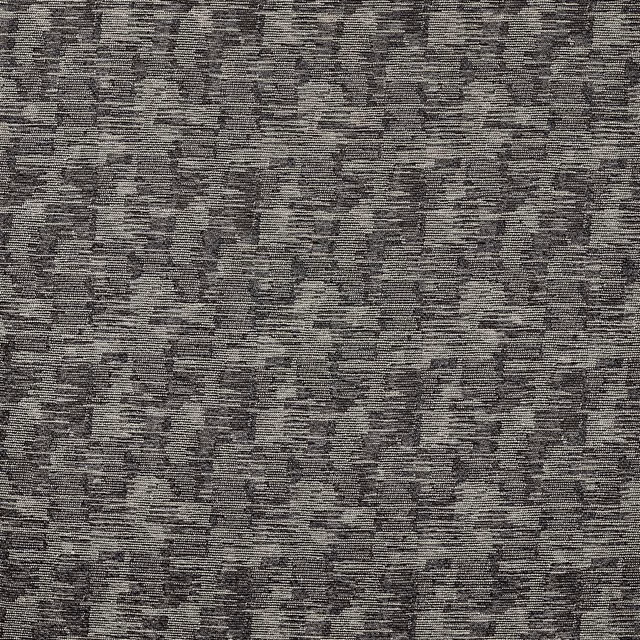 Charcoal and linen-grey woven textile with irregular dark vertical motifs and fine horizontal texture