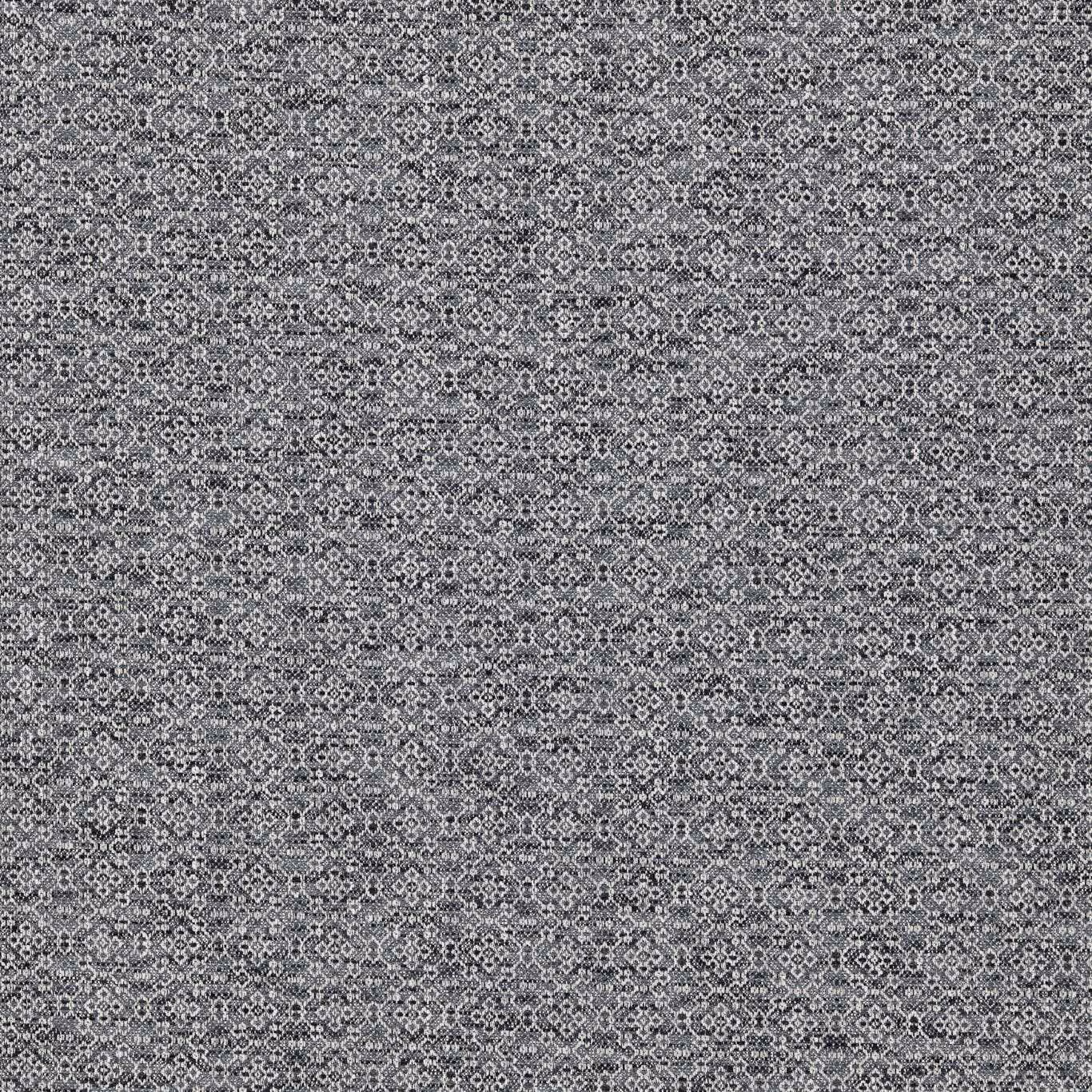 Cool charcoal fabric with tiny pale grey interlocking geometric motifs and woven texture