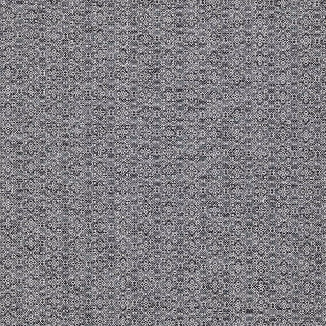 Cool charcoal fabric with tiny pale grey interlocking geometric motifs and woven texture