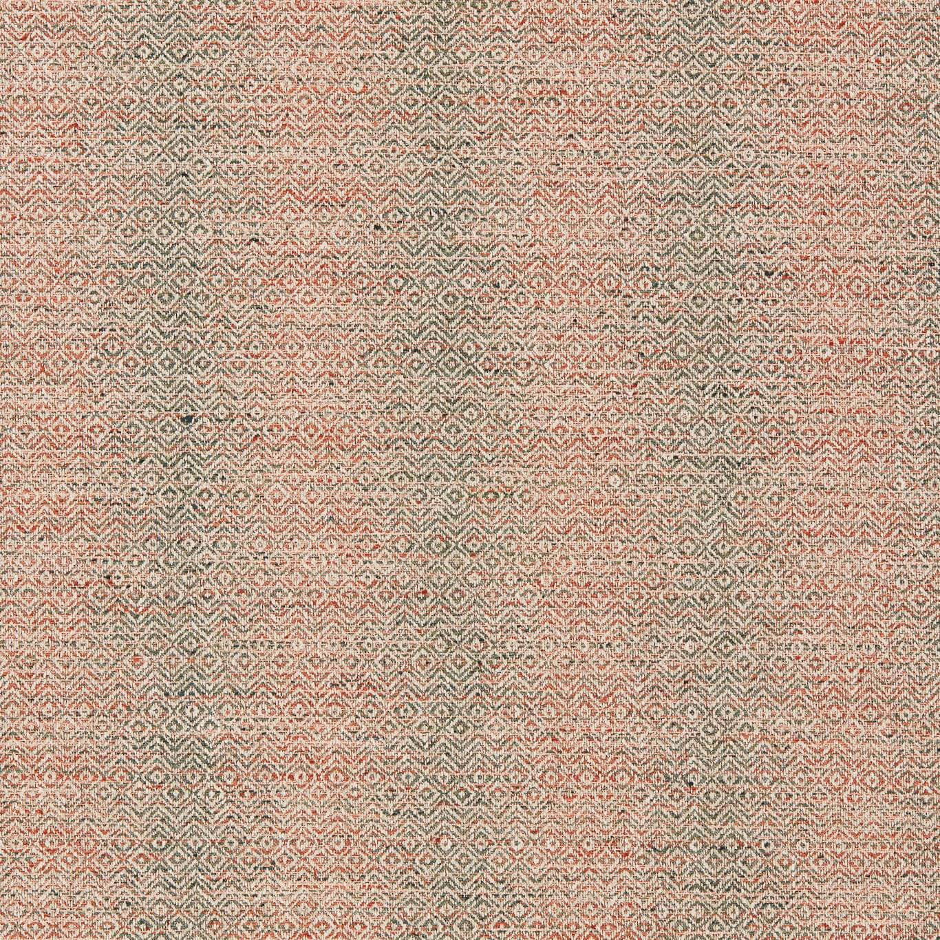 Close-up of small woven diamonds in spice red, sage green and cream