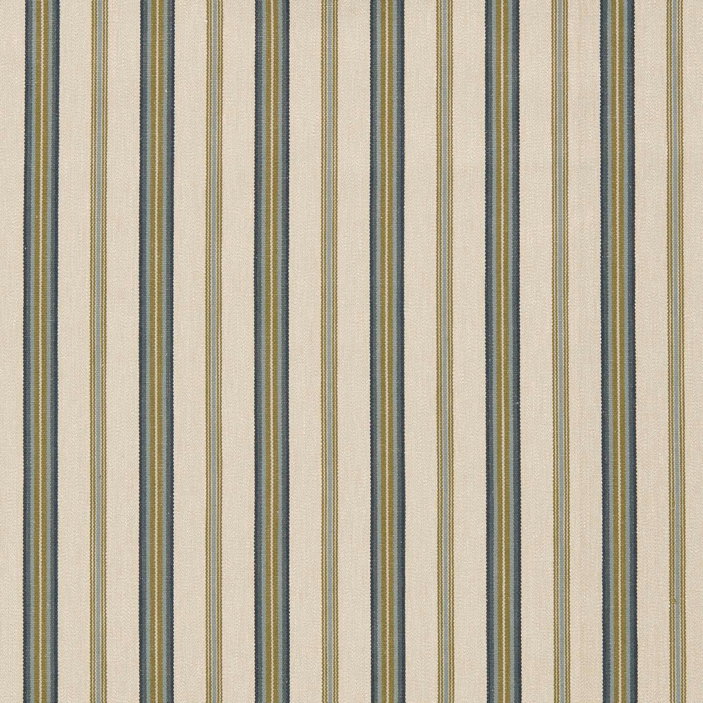 Cream woven fabric with vertical marine blue, olive and gold pinstripes
