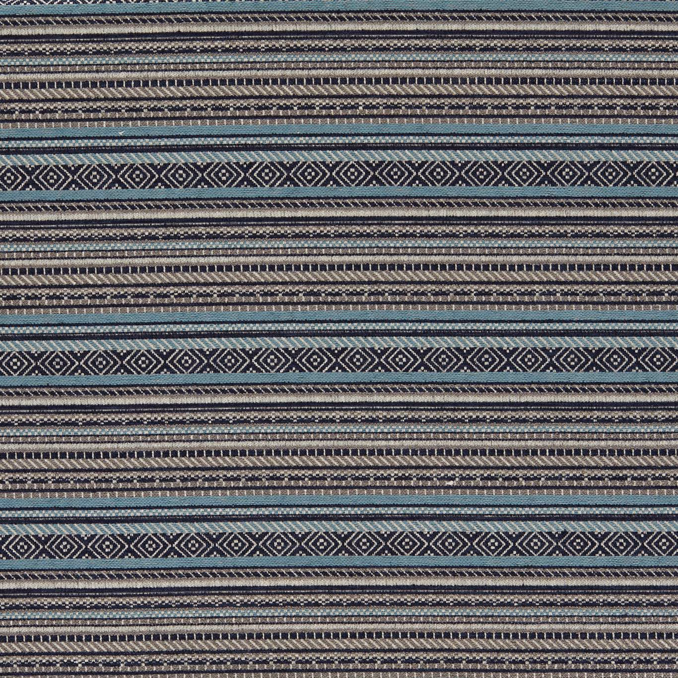 Midnight navy woven stripe with pale aqua bands and tiny diamond motifs