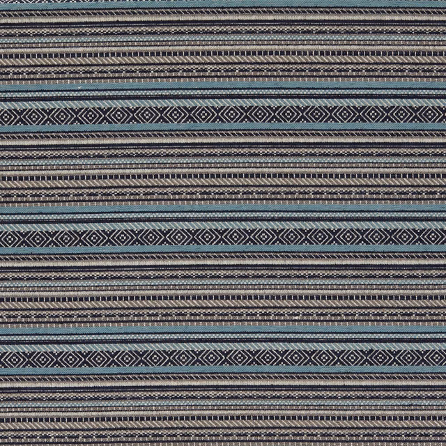 Midnight navy woven stripe with pale aqua bands and tiny diamond motifs