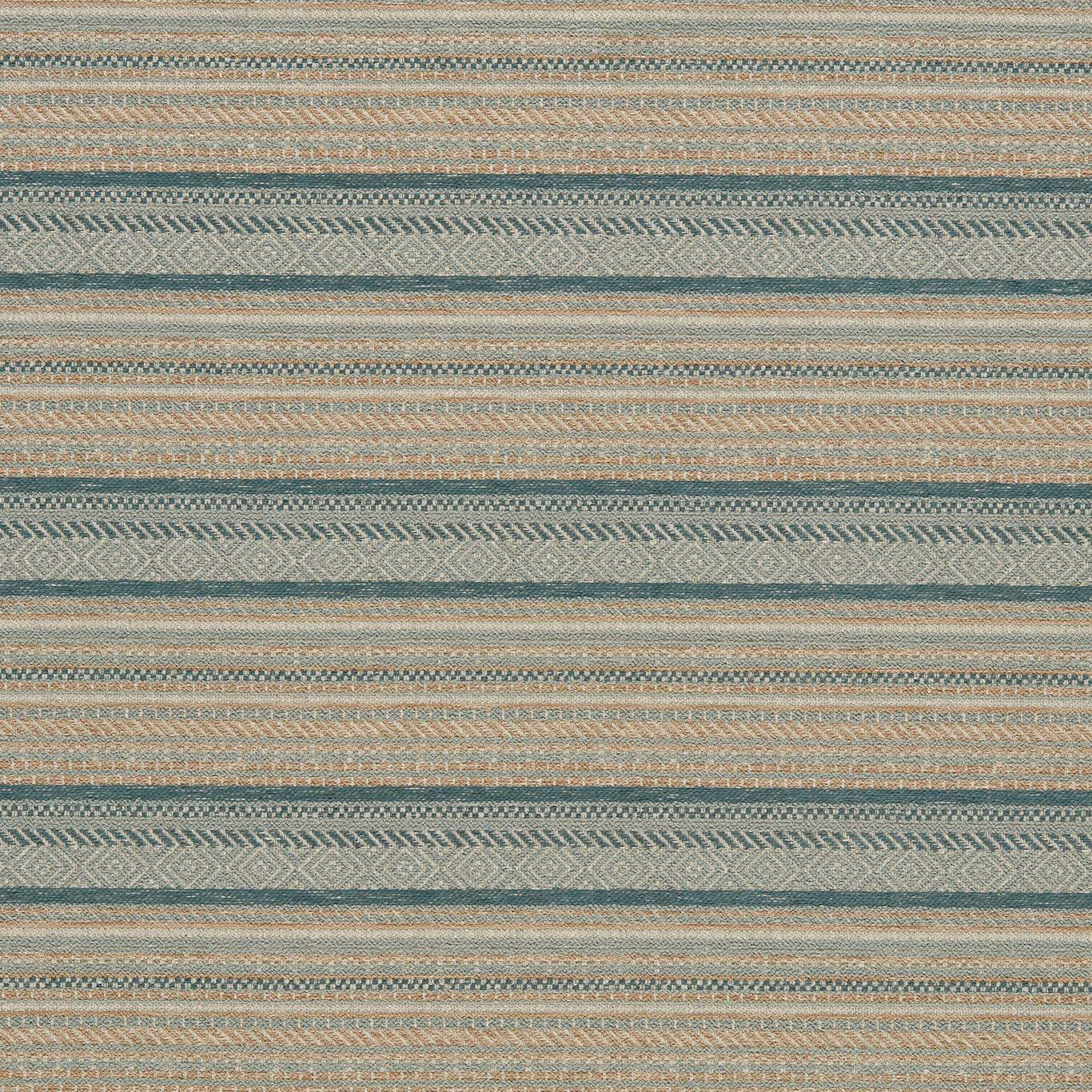 Muted seafoam teal woven stripes with chevrons, diamonds and fine sandy bands