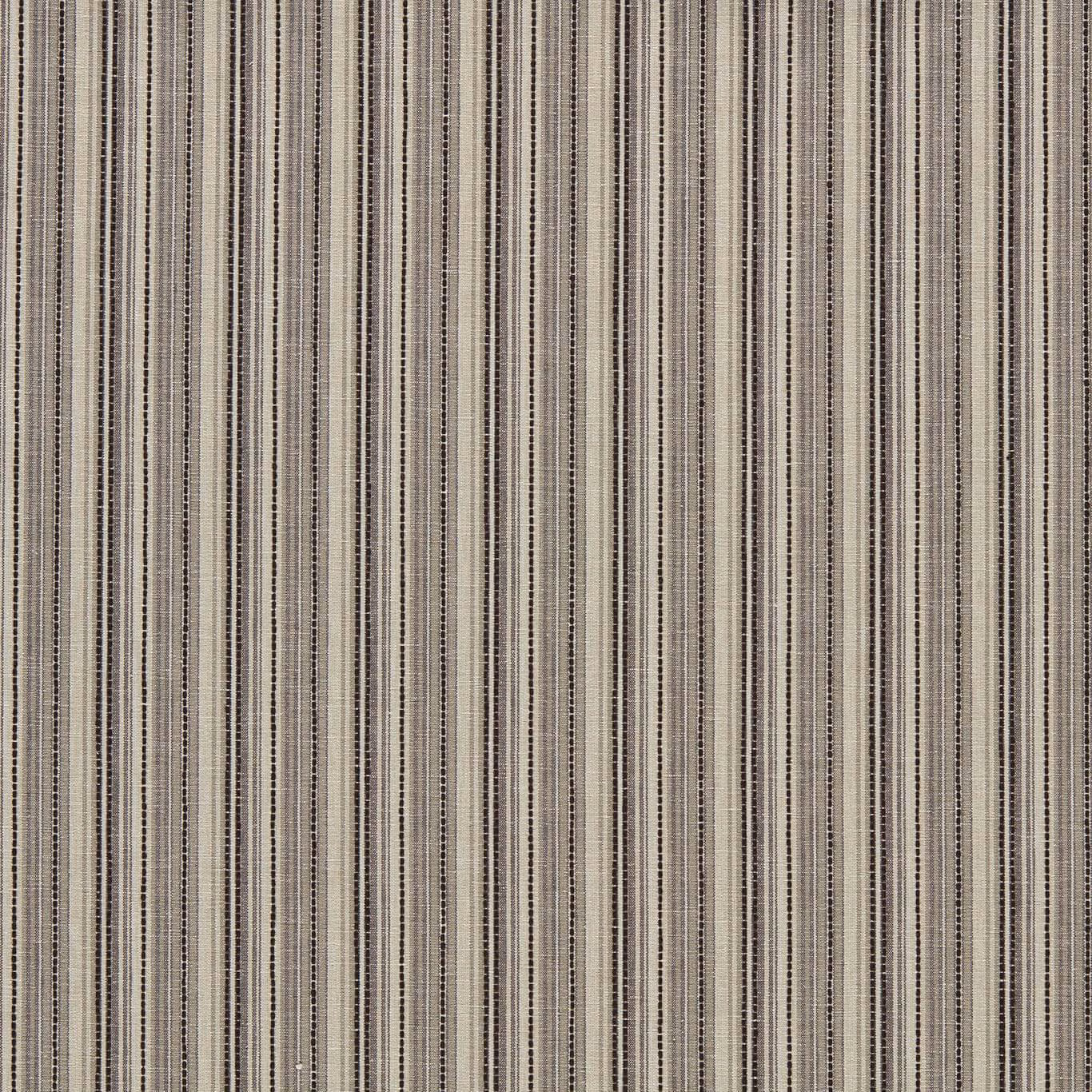 Close-up of charcoal and pale grey vertical woven stripes with fine texture