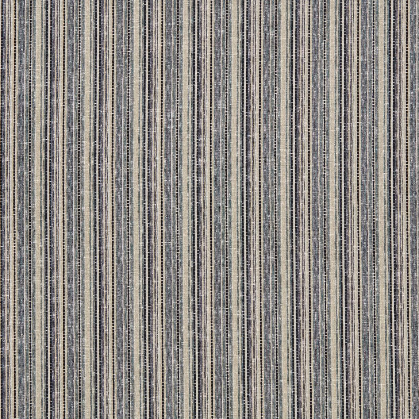 Muted denim-blue and cream vertical stripes with fine, tactile woven texture