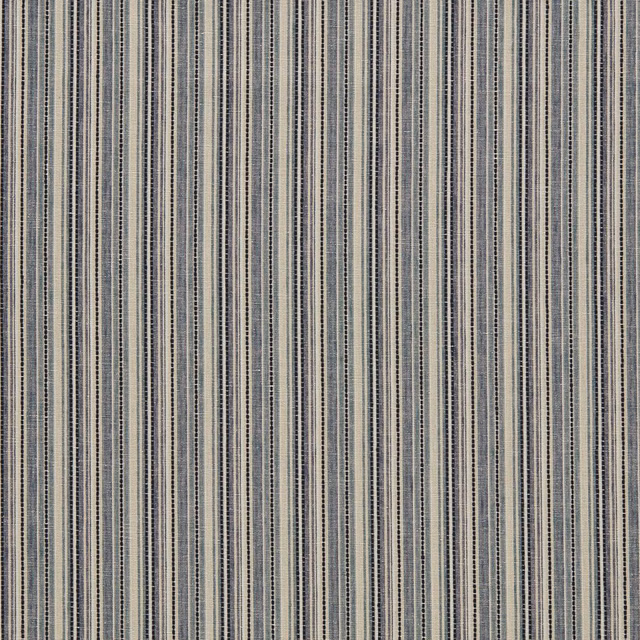 Muted denim-blue and cream vertical stripes with fine, tactile woven texture