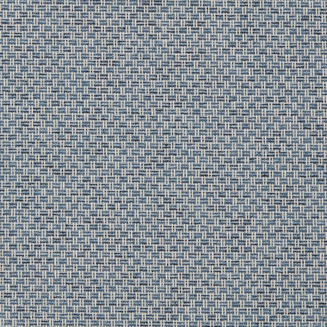 Muted denim-blue small-scale woven grid with ivory and grey flecks