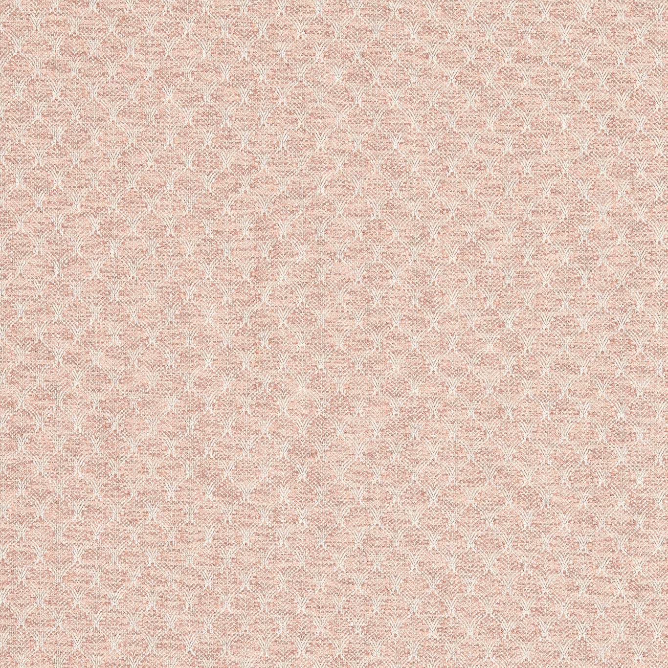Close-up of dusty blush-pink woven fabric with a tiny cream trellis repeat