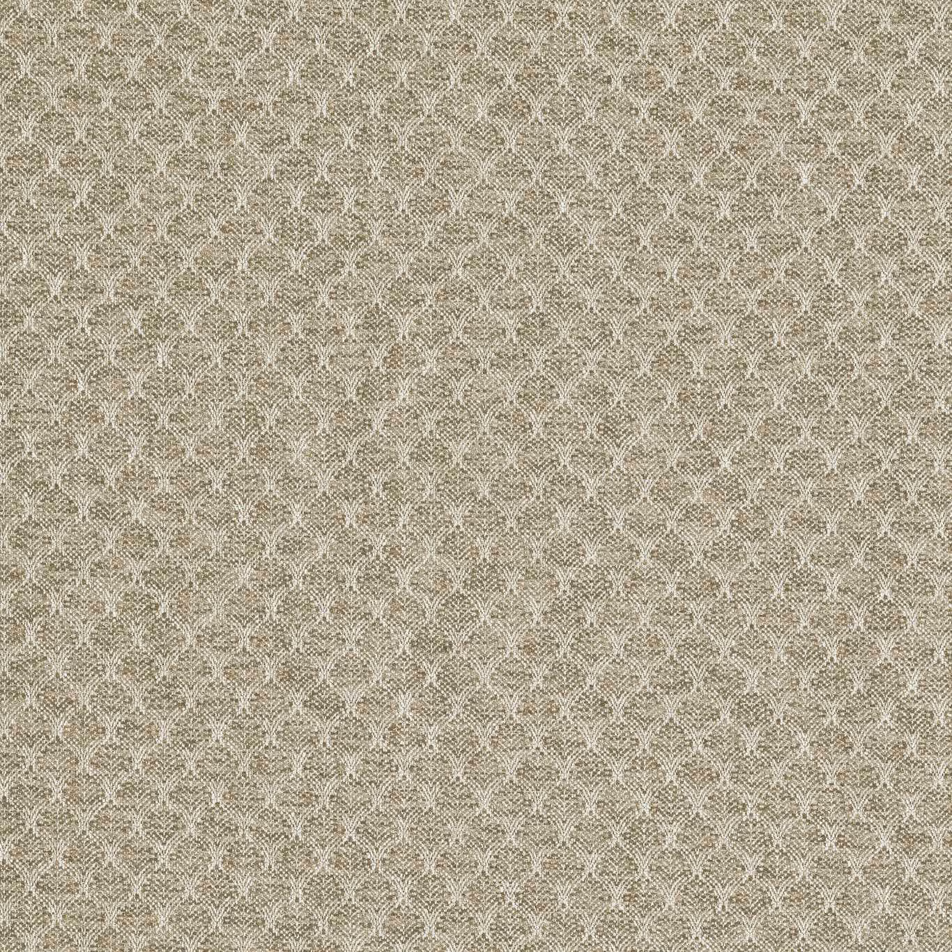 Warm stone-taupe textile with ivory micro-trellis motifs and a softly nubby woven surface