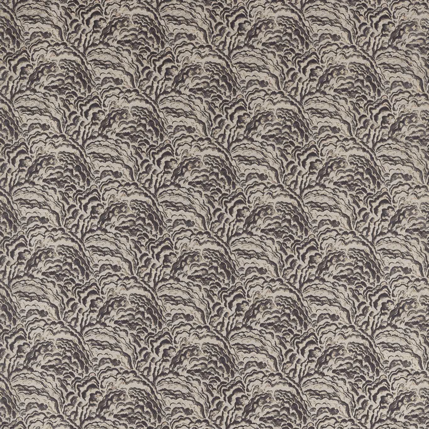 Charcoal and stone-grey woven fan pattern with layered scalloped arches