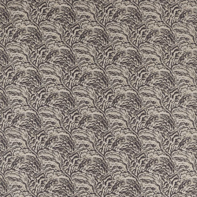 Charcoal and stone-grey woven fan pattern with layered scalloped arches