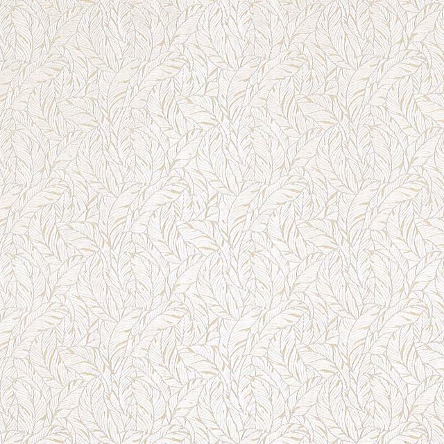 Pale linen cream fabric with delicate champagne outlined leaves in an all-over botanical pattern
