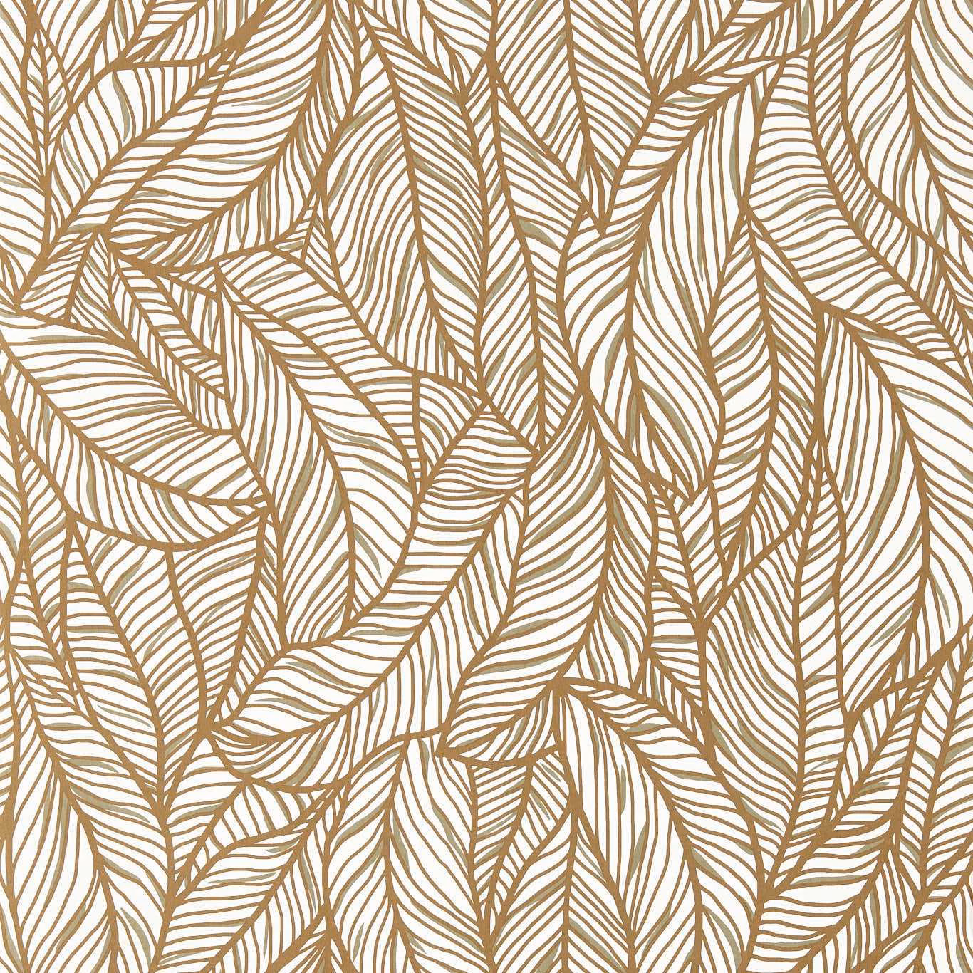 Warm bronze palm-like leaves layered across an ivory wallpaper ground