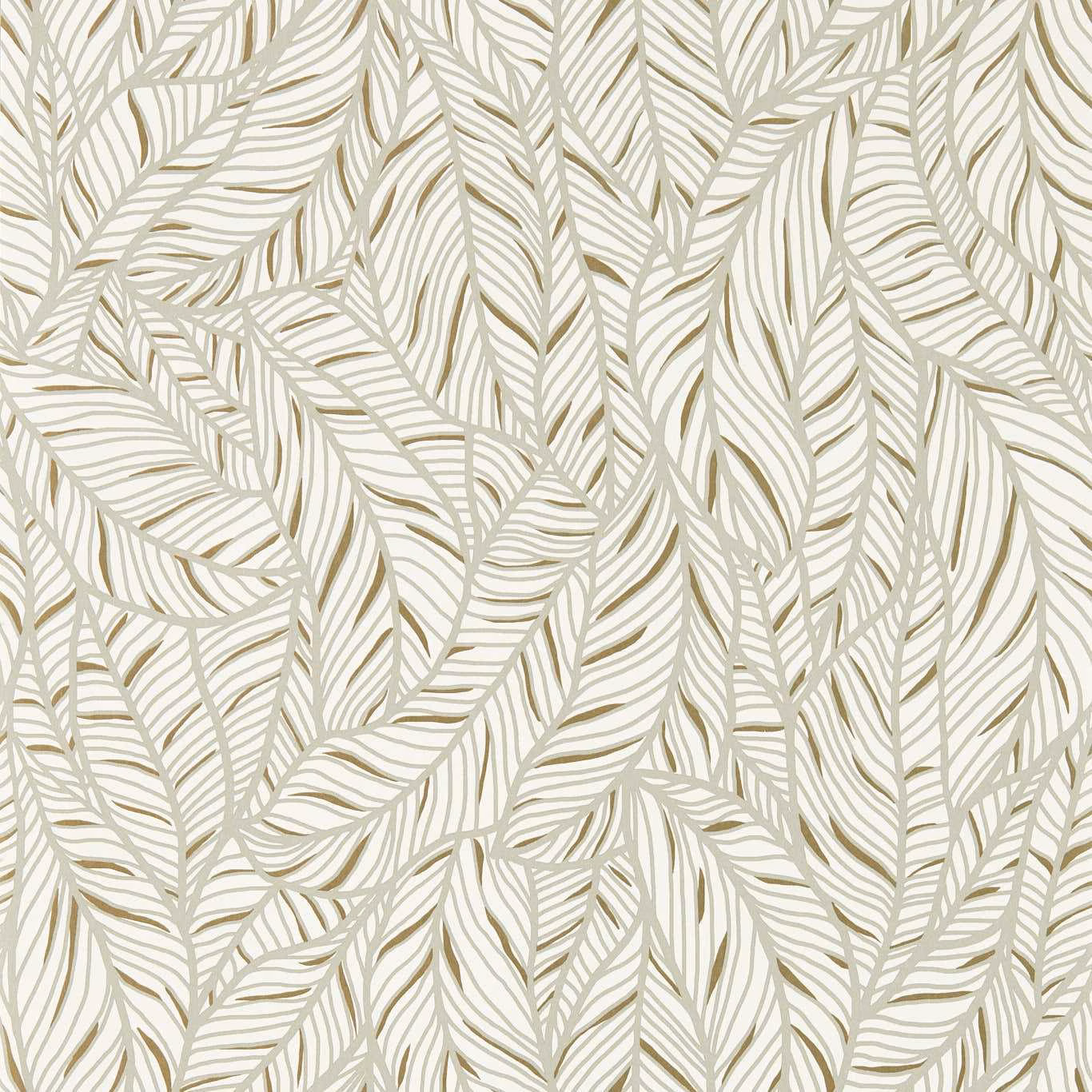 Cream champagne wallpaper with overlapping sage-grey striped leaf fronds
