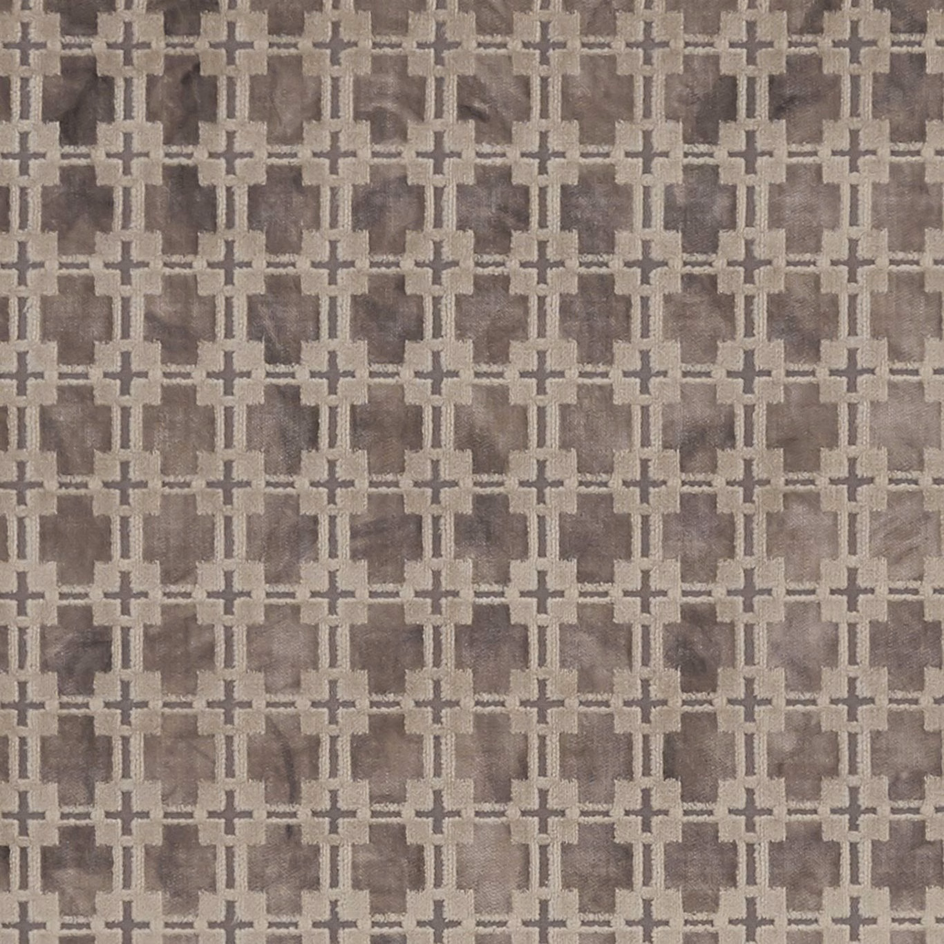 Taupe-grey Maui Natural fabric with pale crosses over a softly mottled woven ground