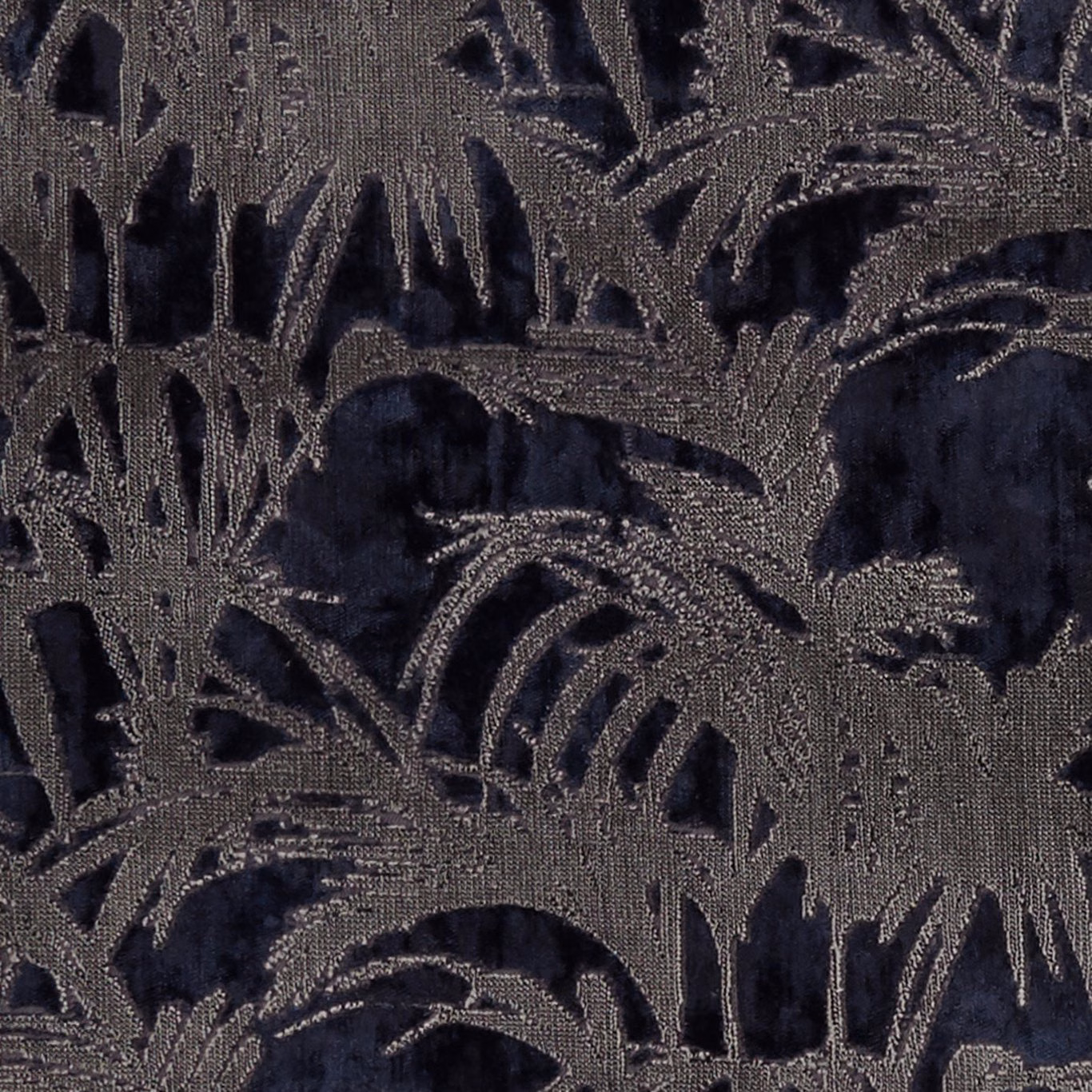 Midnight navy leafy motifs with raised pile over a charcoal woven ground