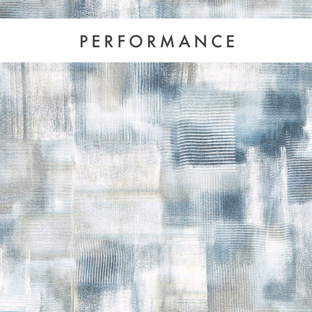 Pale blue-grey wallpaper with white painterly blocks and deep blue linear accents