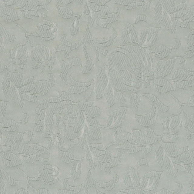 Pale duckegg blue-green fabric with tonal scrolling leaves and subtle woven texture