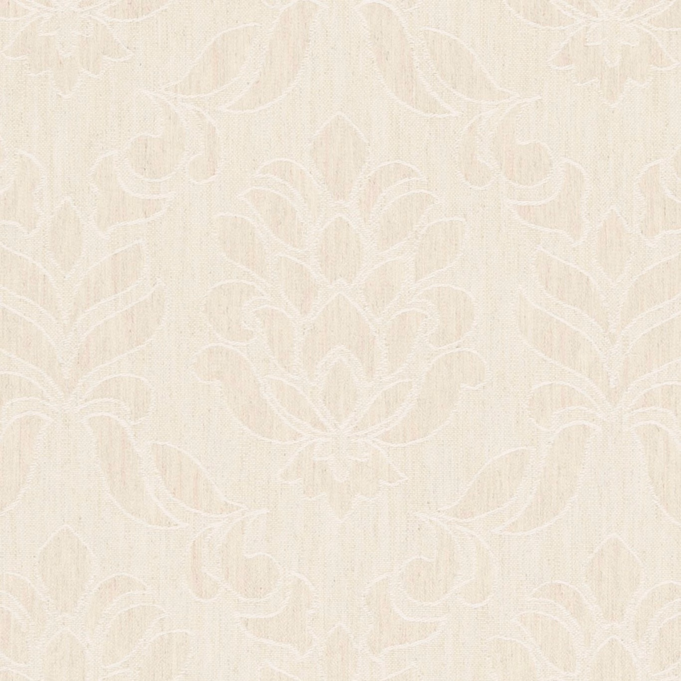 Soft cream damask textile with pale scrolling flowers and a fine woven ground