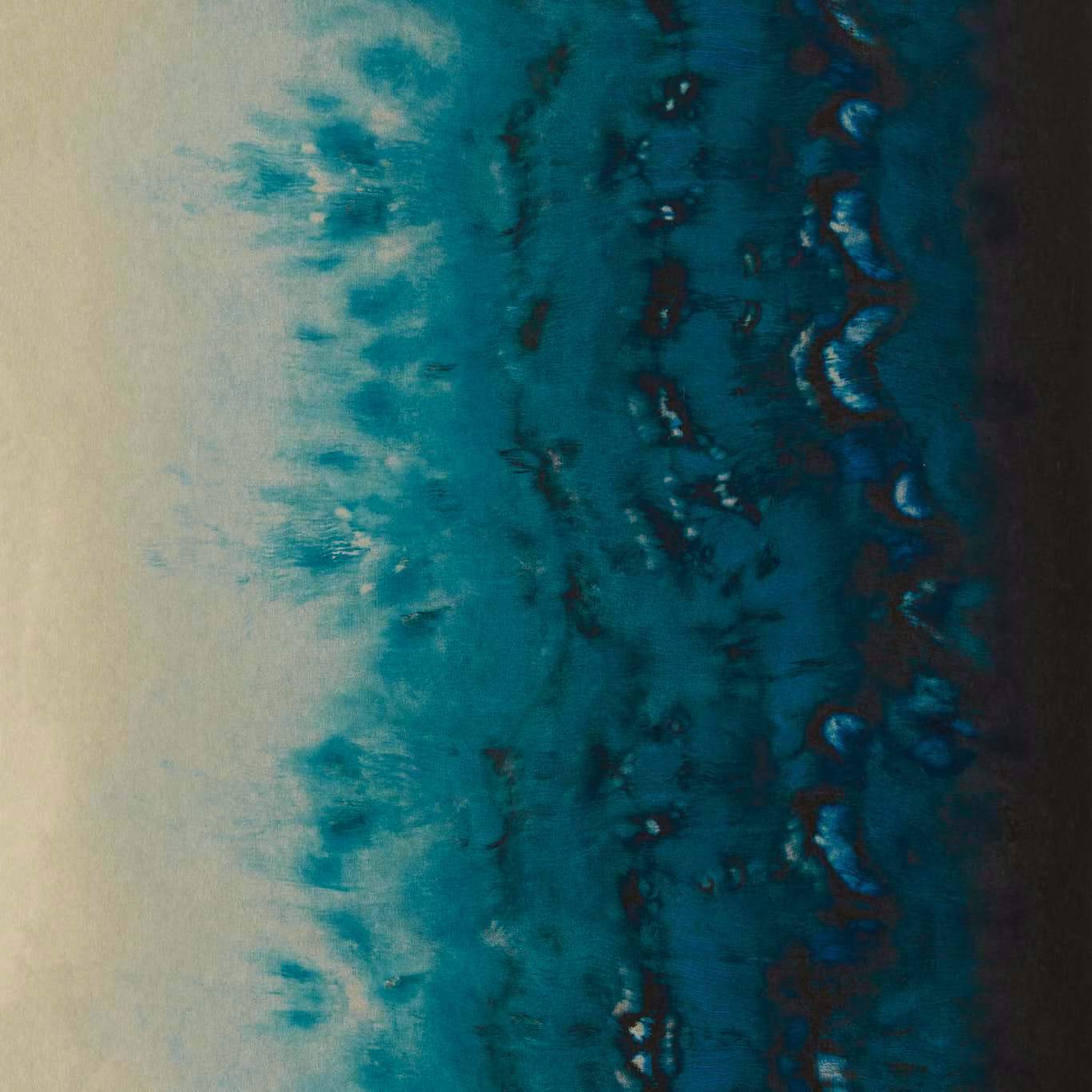 Deep teal wallpaper with smoky turquoise fades and dark rippled abstract marks