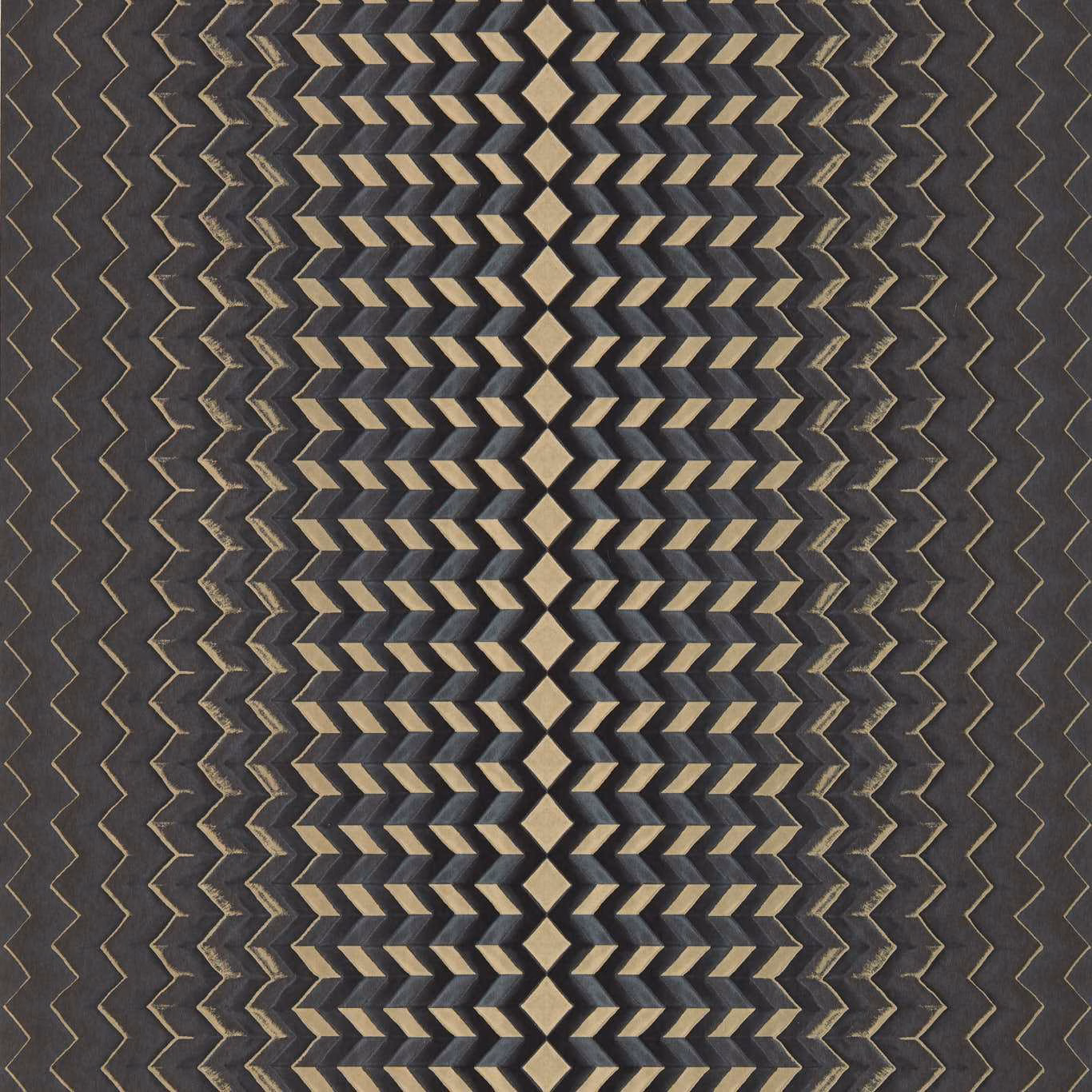Charcoal wallpaper with repeating gold chevrons and zigzag lines