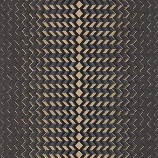 Charcoal wallpaper with repeating gold chevrons and zigzag lines