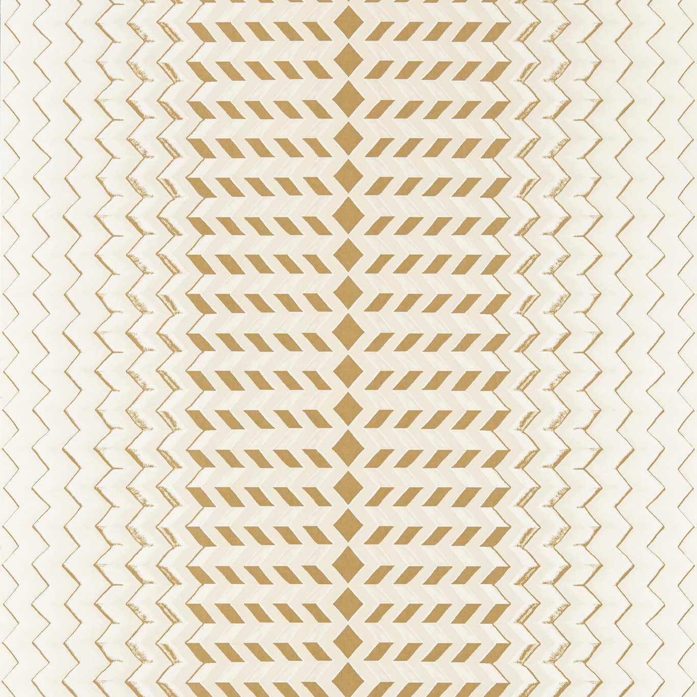 Natural wallpaper with warm gold zigzags and repeated central angled-dash bands