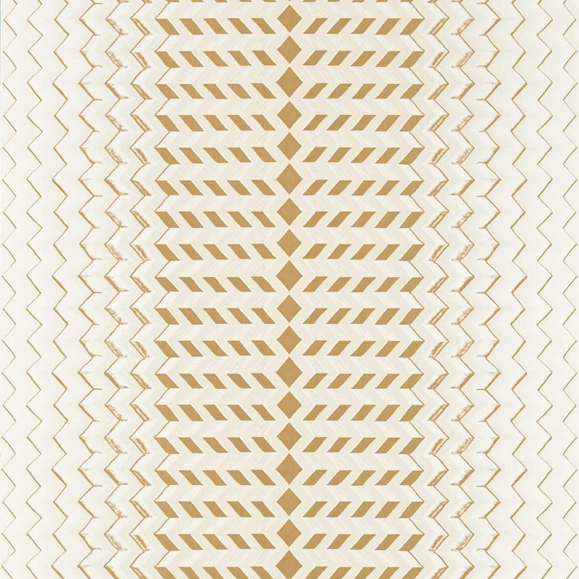 Natural wallpaper with warm gold zigzags and repeated central angled-dash bands