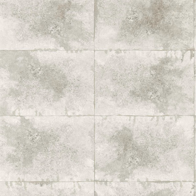 Pale pearl-grey wallpaper with cloudy mineral mottling and fine square panel lines