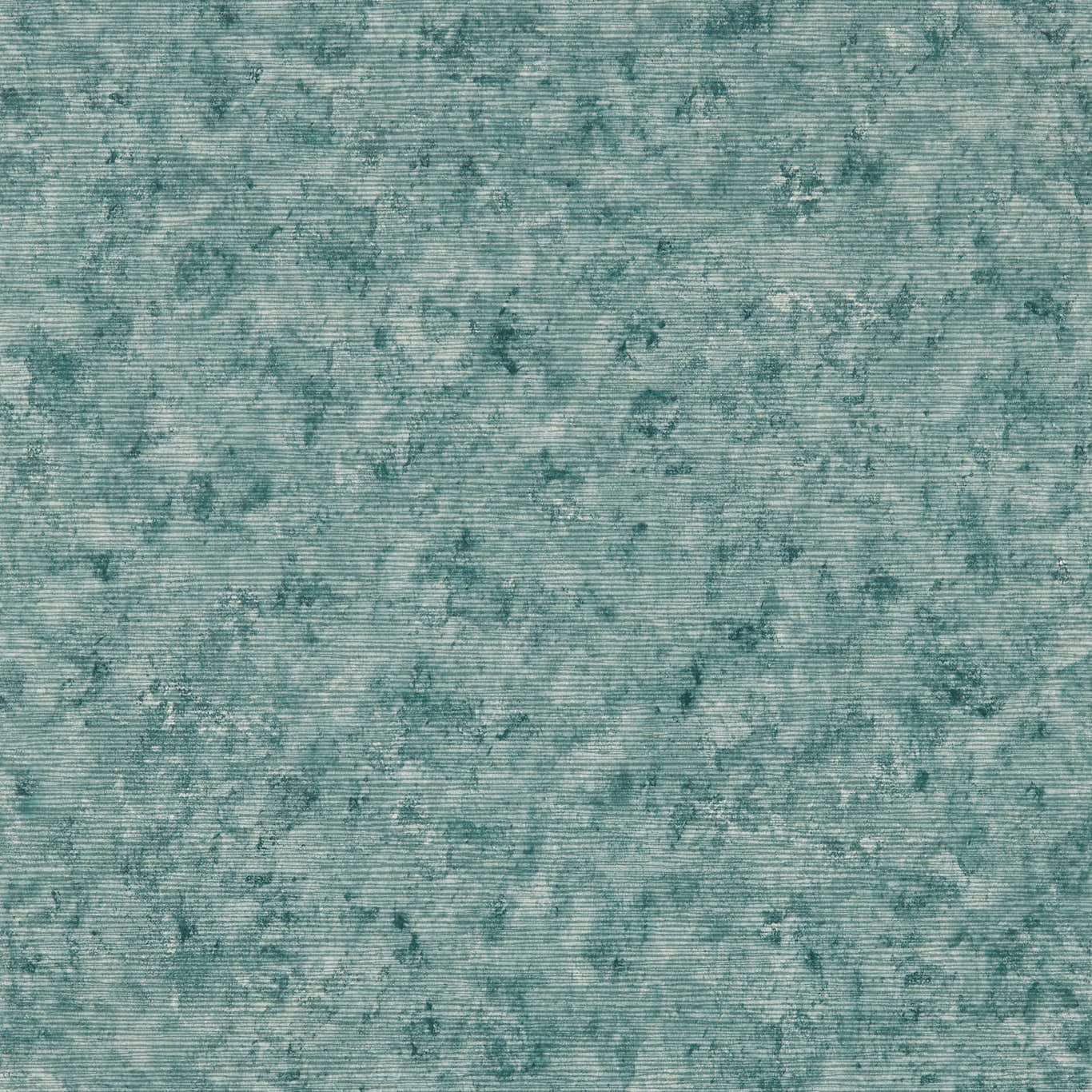 Close-up of mottled seafoam teal wallpaper with fine horizontal striations and cloudy depth.