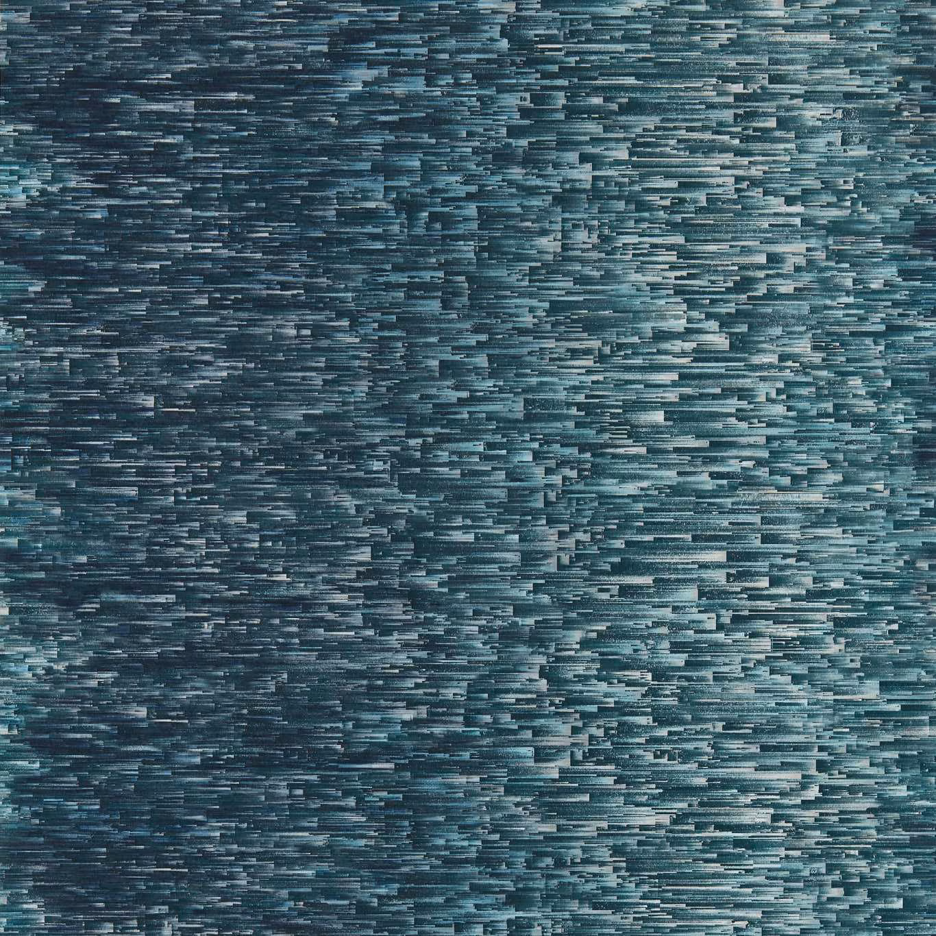 Deep denim and teal wallpaper with broken horizontal grey-blue striations